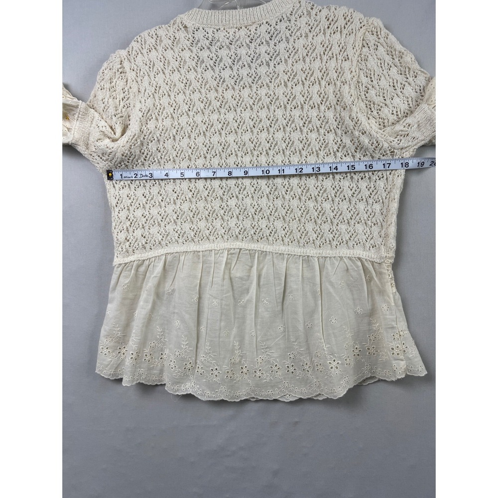 Illa Illa Crochet Top Womens Medium Ivory Eyelet Tiered Coquette Cottage Core - Picture 6 of 8